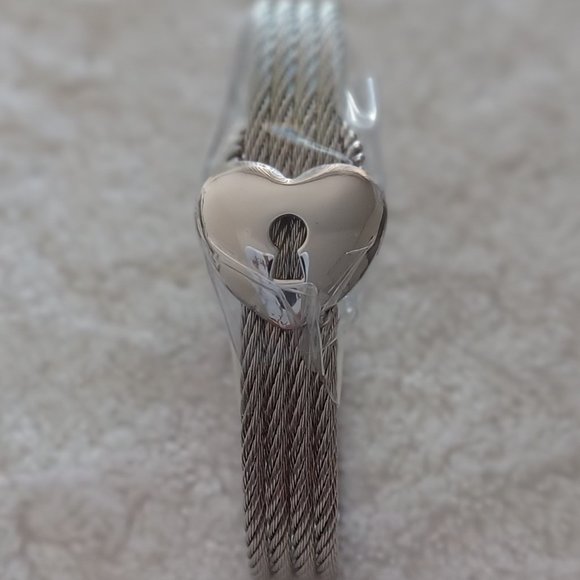 Charriol Sterling Silver Heart Lock & Key Celtic Cable Cuff Bracelet, Size Small - Picture 1 of 6
